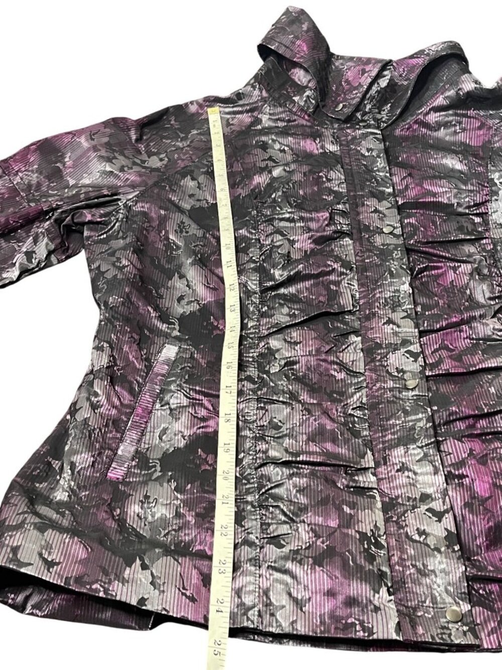 Womens Ruched Jacket Size Large Metallic Purple & Black Picadilly Fashions - Picture 9 of 16